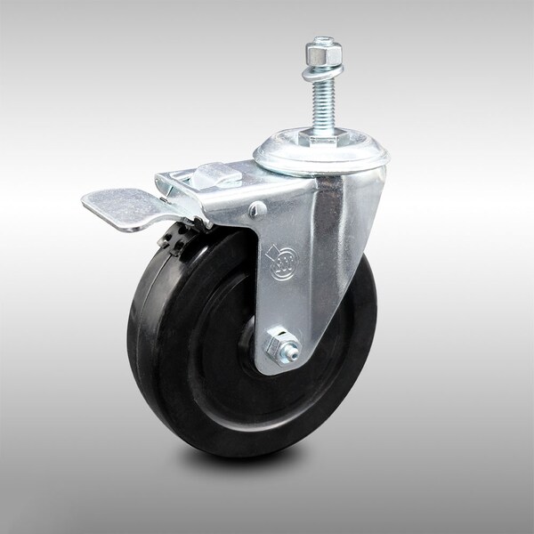 5 Inch SS Hard Rubber Swivel 3/8 Inch Threaded Stem Caster with Total Lock Brake